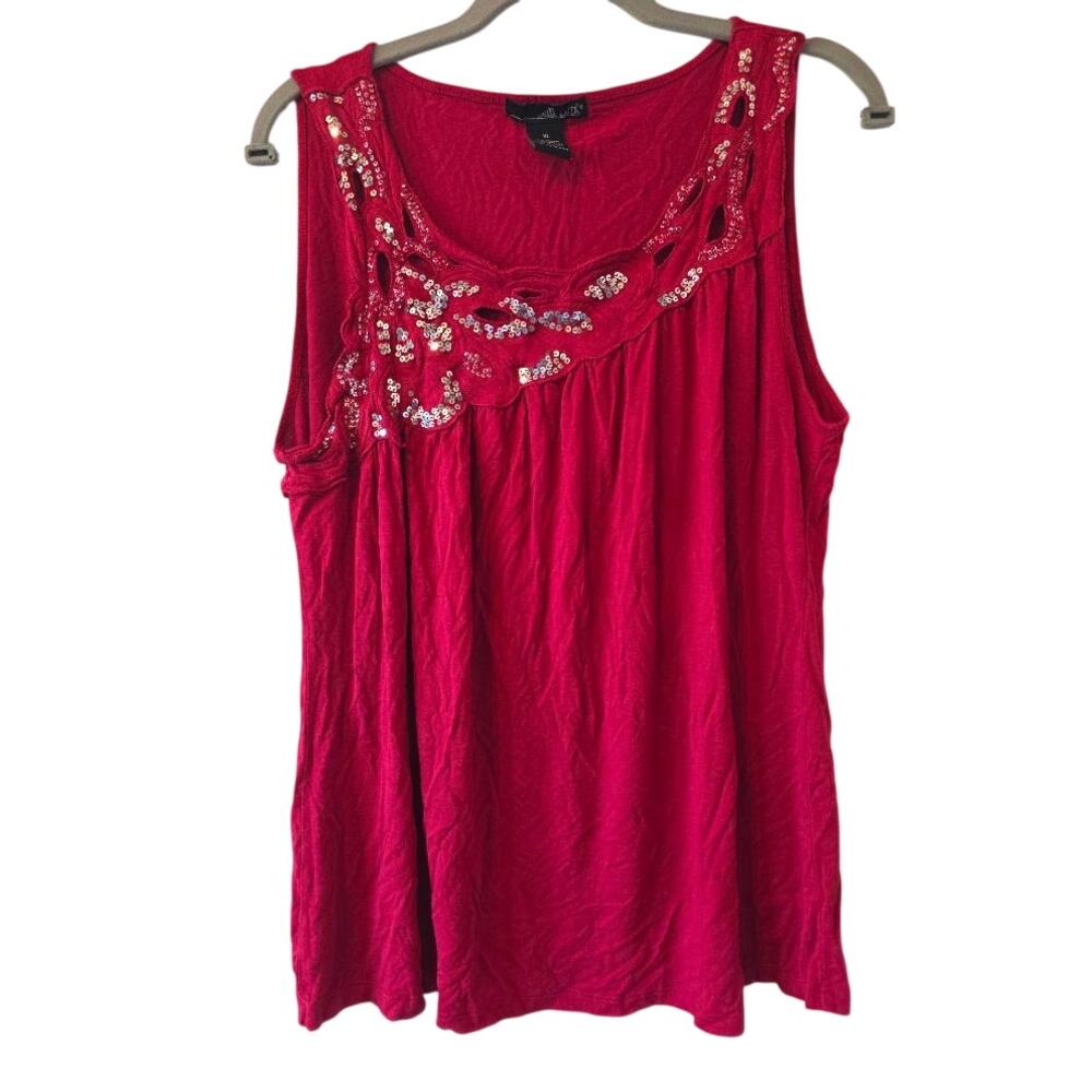 Willi Smith Red Sequin Embellished Tank Top XL